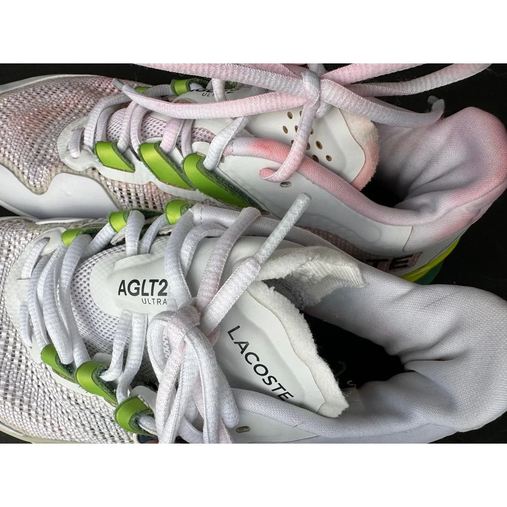 Lacoste Aglt23 Ultra White Green Pink Men's Tennis Shoes Sneakers Size 9 See Pic